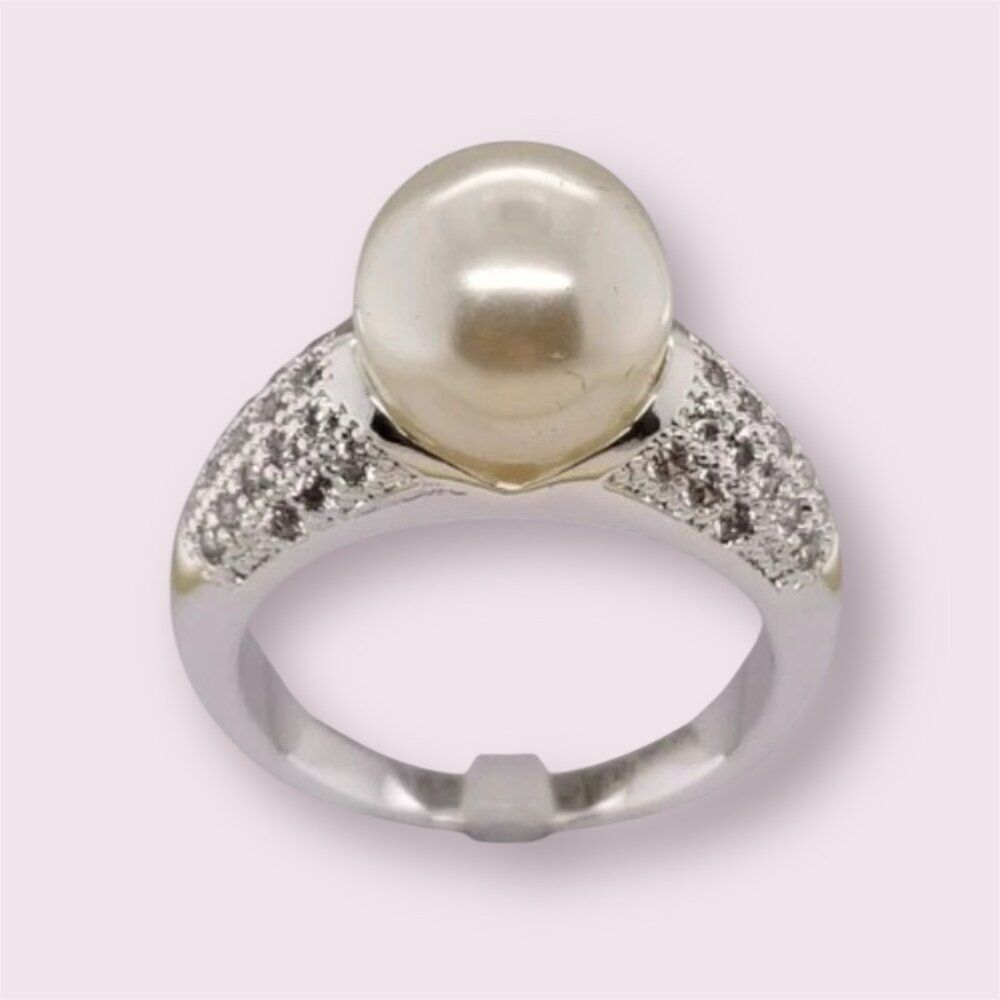 Charter Club Silver Pearl & Cubic Zirconia Ring - Size 6